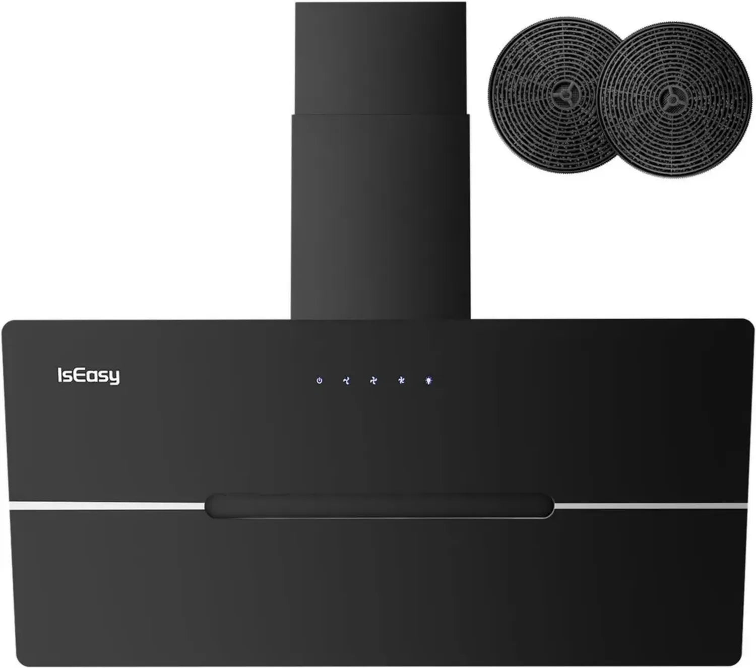 IsEasy Cappa da Cucina 90cm, Aspirazione Potente 578 m³/h, 3 Velocità Touch, Ricircolo/Scarico, Nero, Silenziosa 58 dB, Classe A++