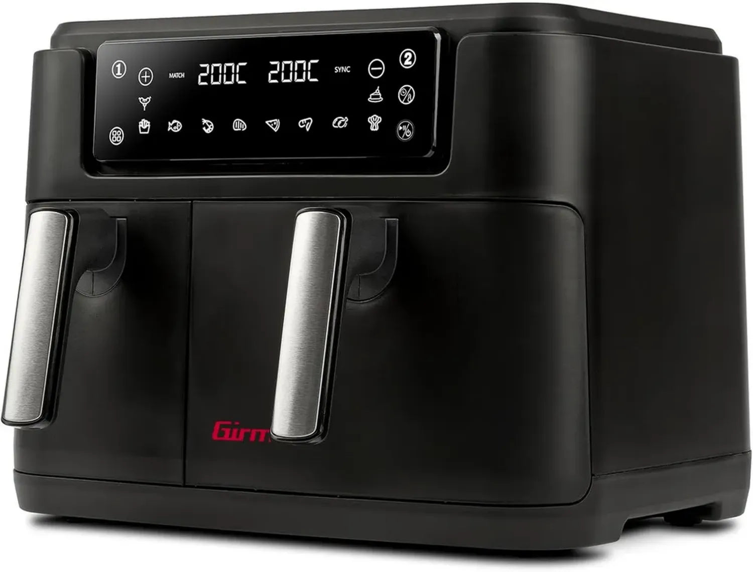 Friggitrice ad Aria Girmi FG26 Ecofrit, 2400 W, 9L, Doppia Zona di Cottura, Display Digitale, Sicura BPA/PFOA, Accessori Antiaderenti, Nero
