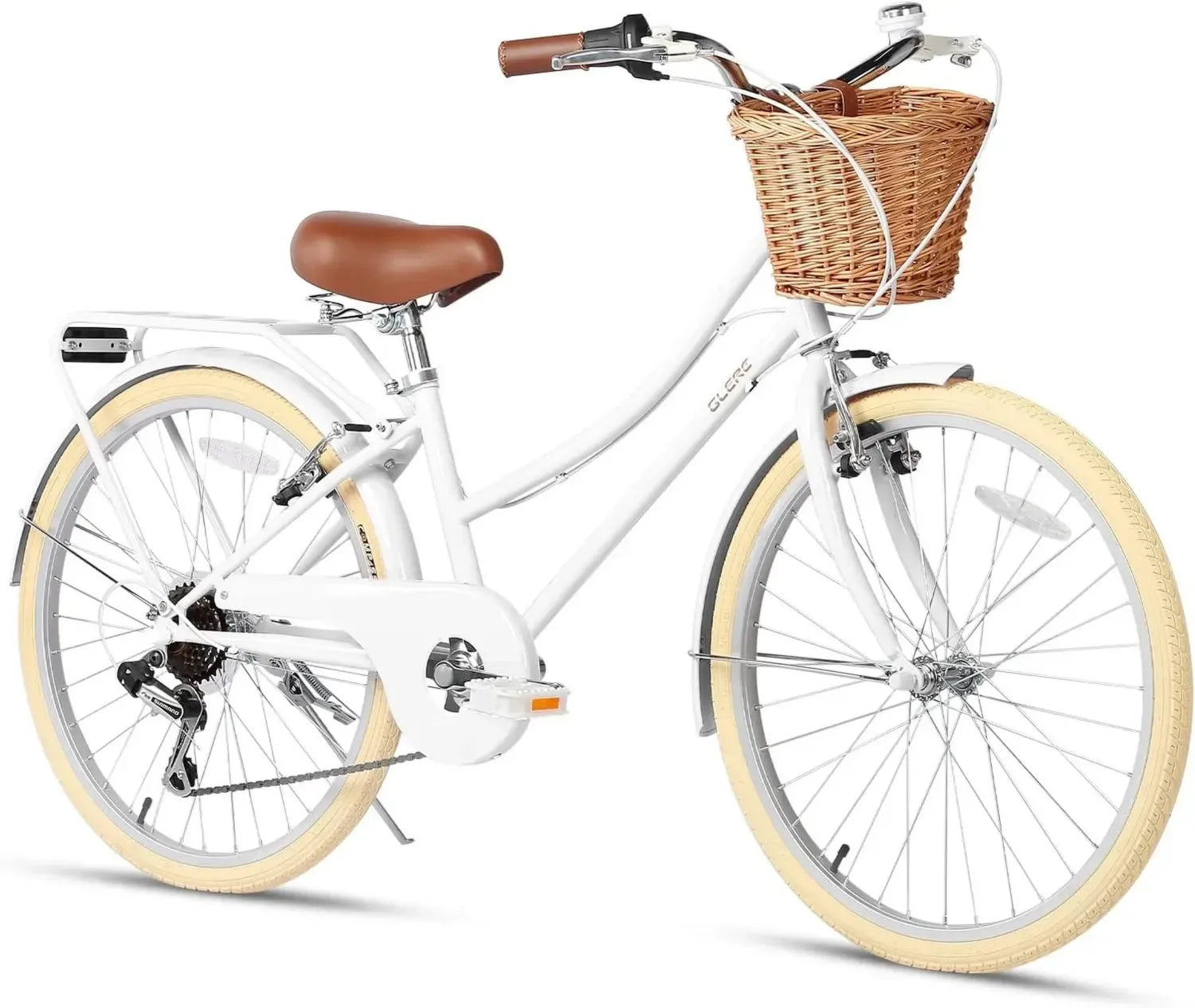 Bicicletta Ibrida da Ragazza 20-26 Pollici, 6 Velocità, con Cestino in Vimini per Bambini sopra 6 Anni