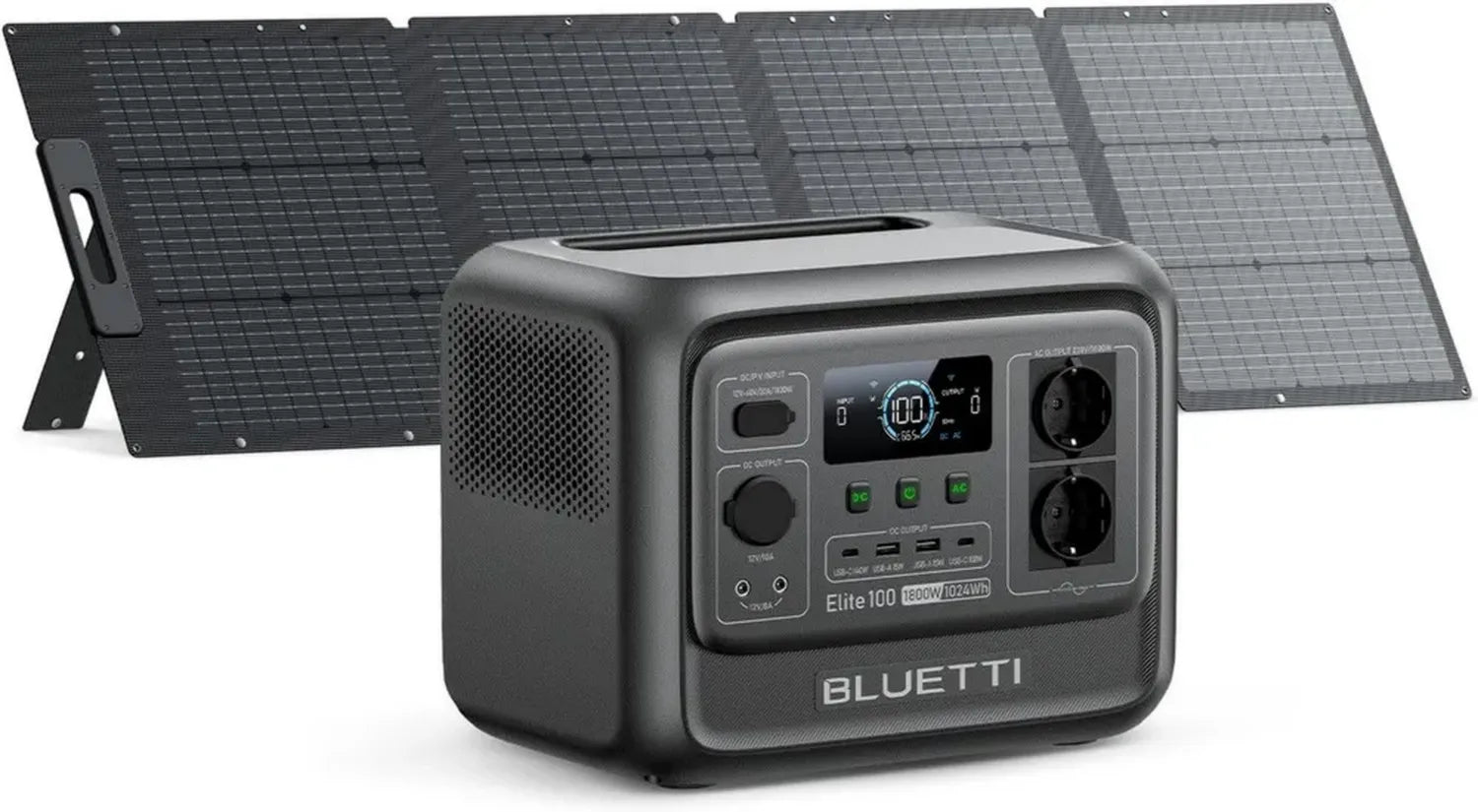 BLUETTI Elite 100 V2 Generatore Solare Portatile 1024Wh, Pannello 200W, 2 Prese AC 1800W, Compatto per Campeggio ed Emergenze
