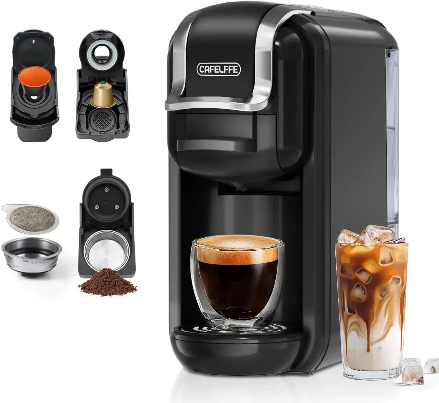 Macchina da Caffè a Capsule CAFELFFE 4-in-1 MK603, Infusione Calda/Fredda, 19 Bar, Compatibile Nec Original, DG, ESE-pad e Polvere, Modello Energetico Erp2, Grande Serbatoio d'Acqua