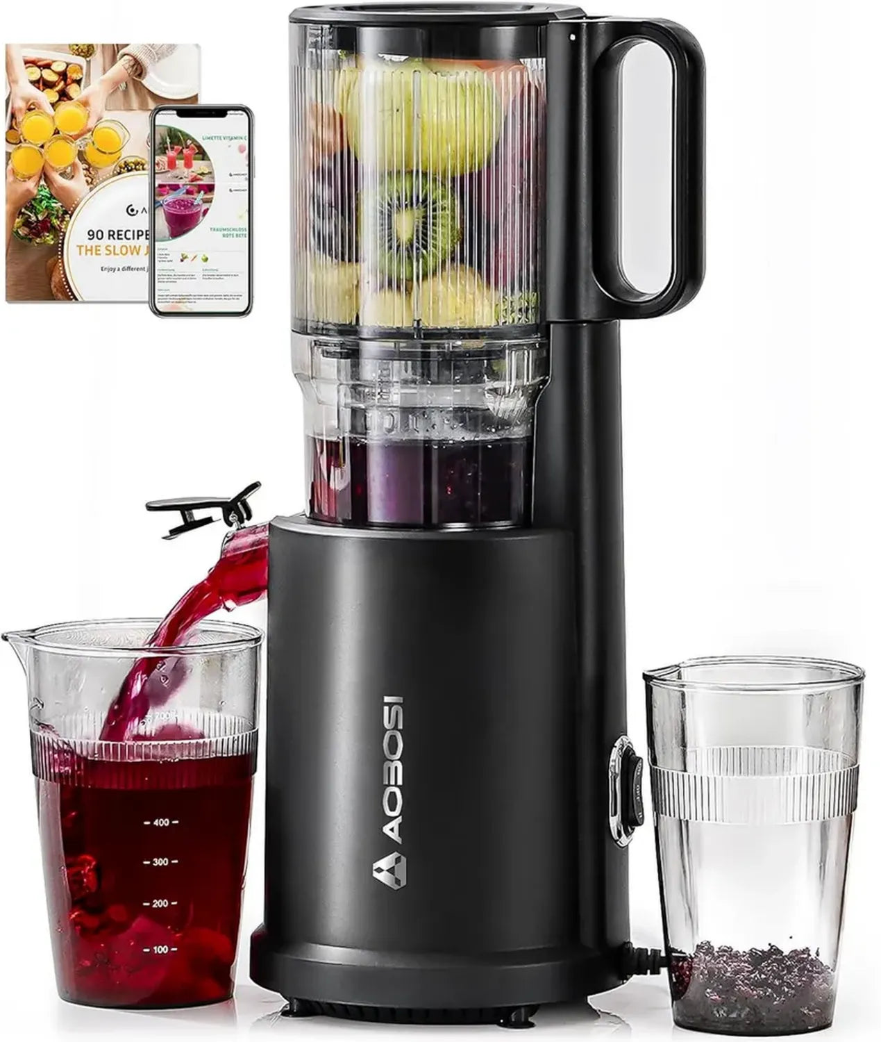 Estrattore di Succo AOBOSI 200W con Ampio Canale, Capacità 1,5L, Filtro Triplo