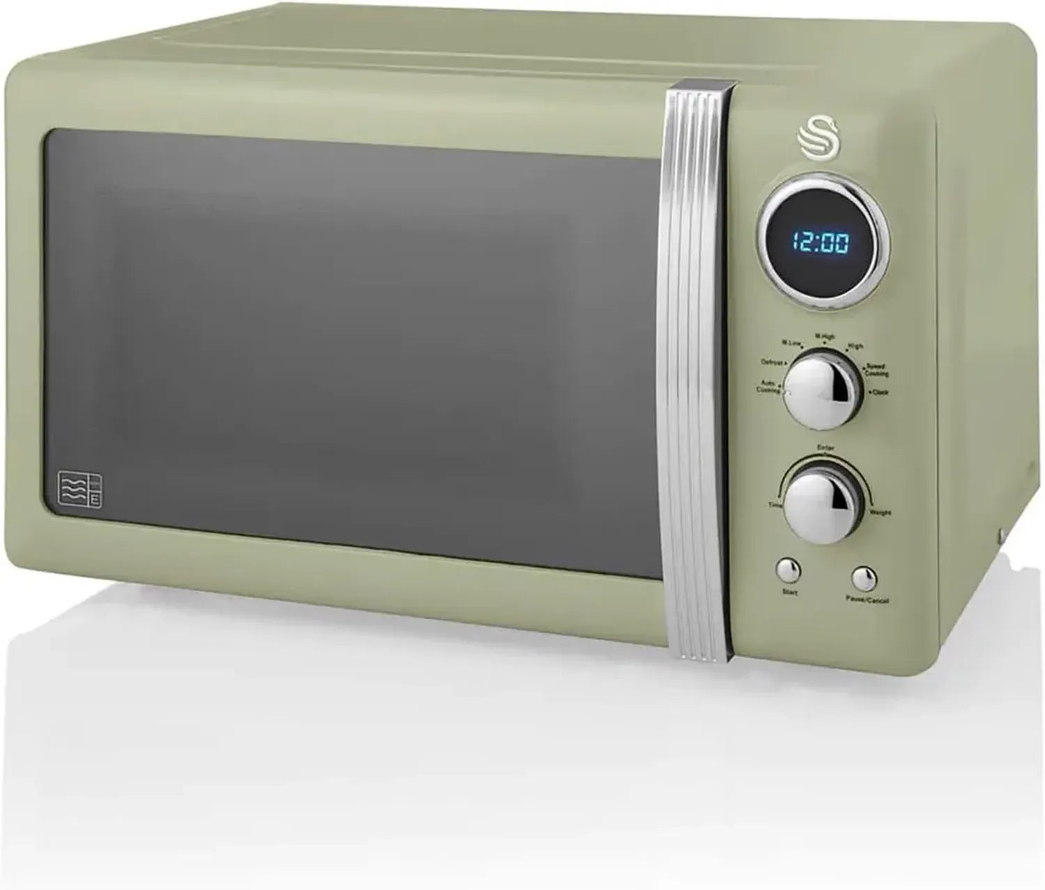 Forno a Microonde Digitale Swan Retro 20L, Scongelamento, Timer 60 Min, Porta a Specchio, Girevole 27 cm, Stile Vintage, Verde