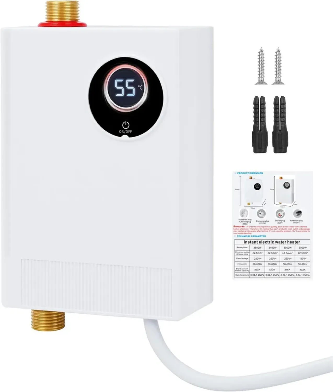 Scaldabagno Elettrico Compatto 220V 3800W con Display LED per Cucina e Bagno