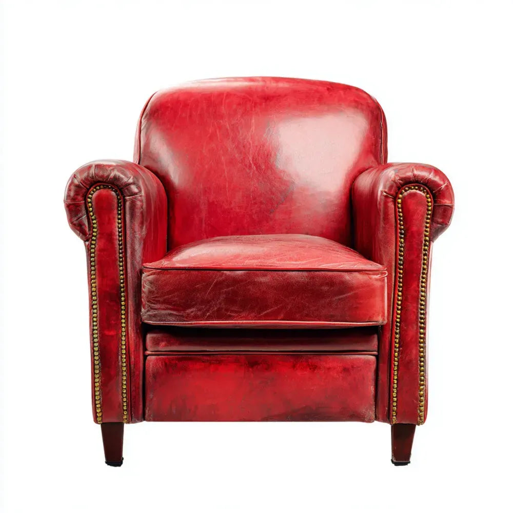 Leather Armchair 95x85x90 cm - Red - Classic Design