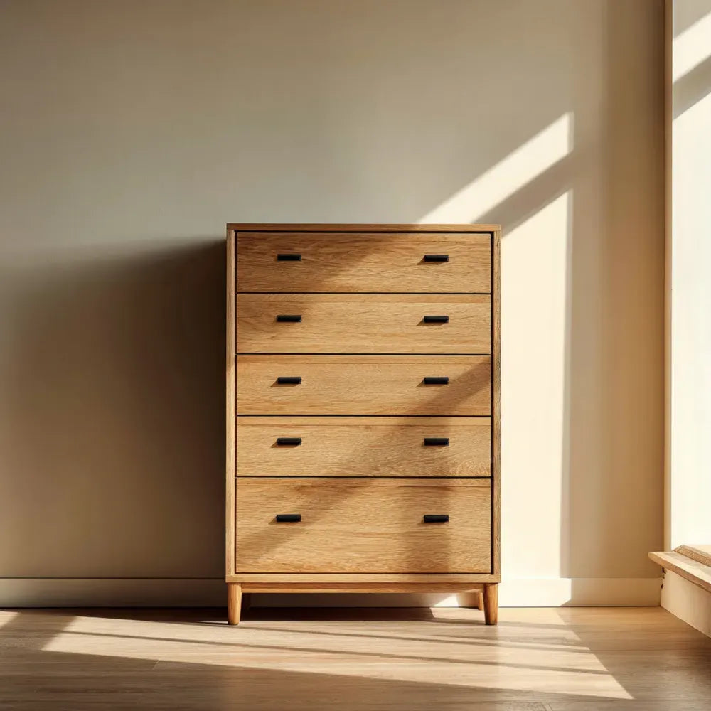 Chest of Drawers Oak Wood 80x40x120 cm 5-Drawer Unit - Natural Finish - Modern Design
