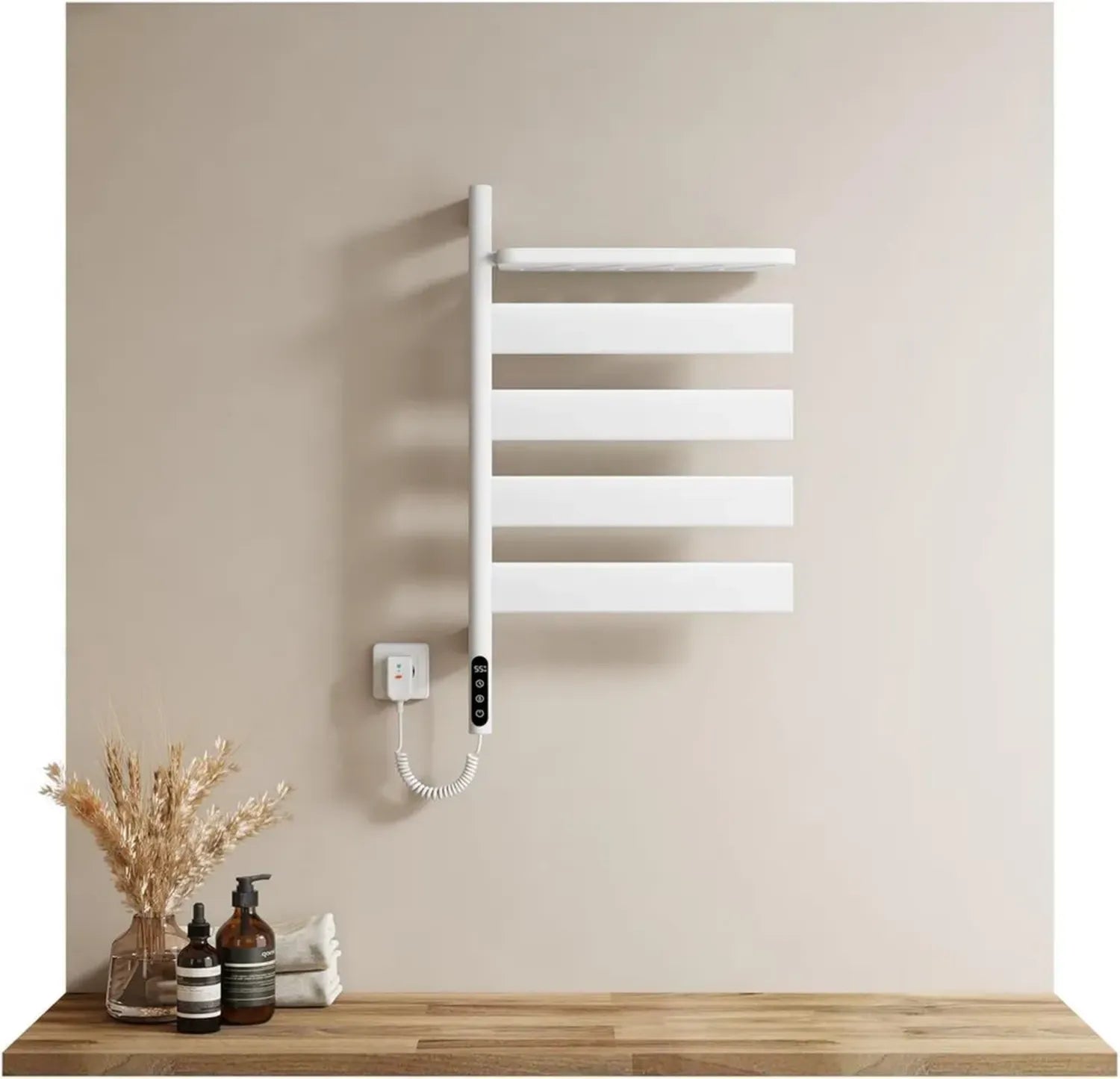 Termoarredo Elettrico Wi-Fi per Bagno, Design Girevole 180°, Asciugamani Intelligente, 120W, Bianco, 760x450x140mm