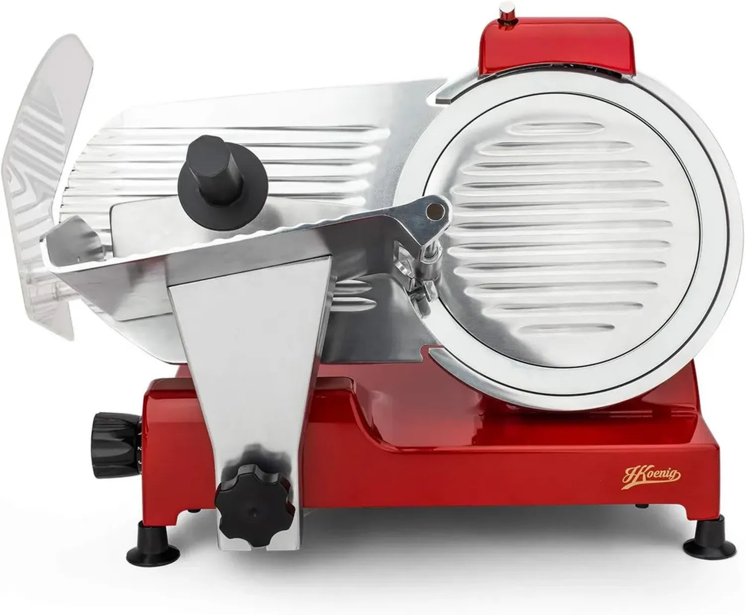 H.Koenig Affettatrice Elettrica Professionale con Lama da 25 cm, Taglio Regolabile e Affilatoio Integrato