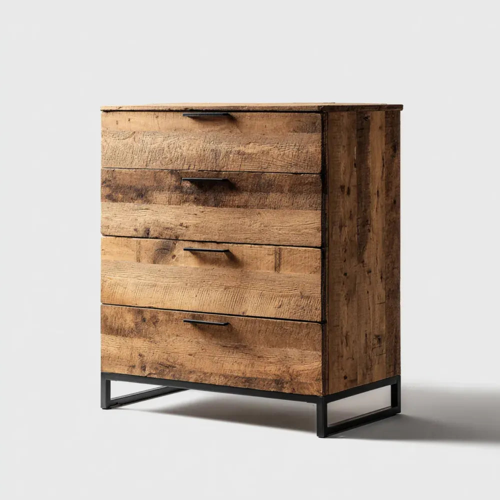 Chest of Drawers Solid Wood 80x45x100 cm 4-Drawer - Rustic Brown - Industrial Design
