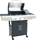 Barbecue a Gas Professionale XXL BRICOZONE con 4 Bruciatori e Fornello Laterale 16 Kw, Doppio Coperchio, Termometro, Ruote, Ripiani Laterali e Griglia in Acciaio Inox