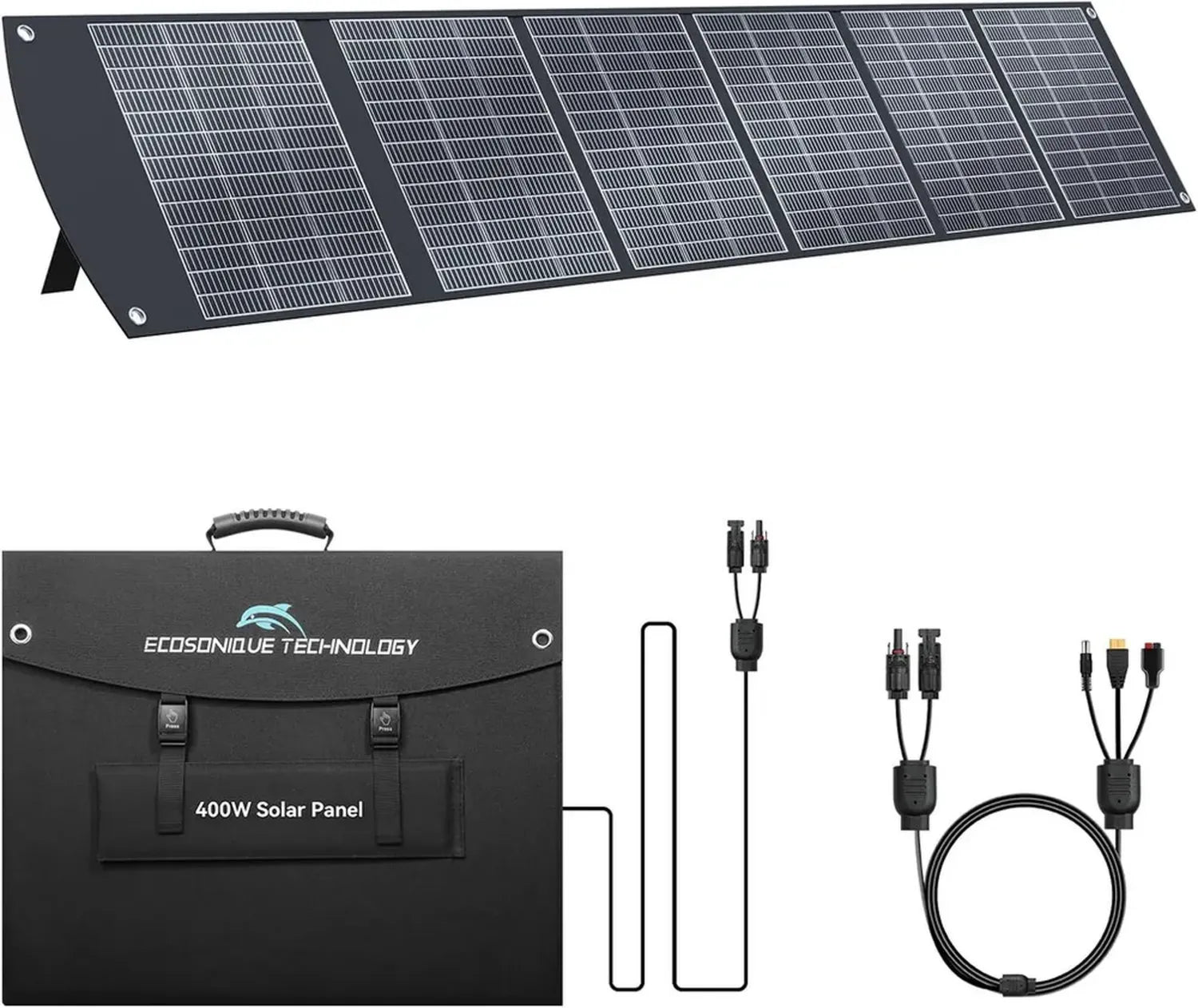 Pannello Solare Portatile 400W Pieghevole Leggero con Supporti, Compatibile con Generatori Solari e Camper, Uscita Multipla 40V MC4