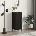 Credenza alta nera in legno 90 cm con gambe in metallo e 3 scomparti