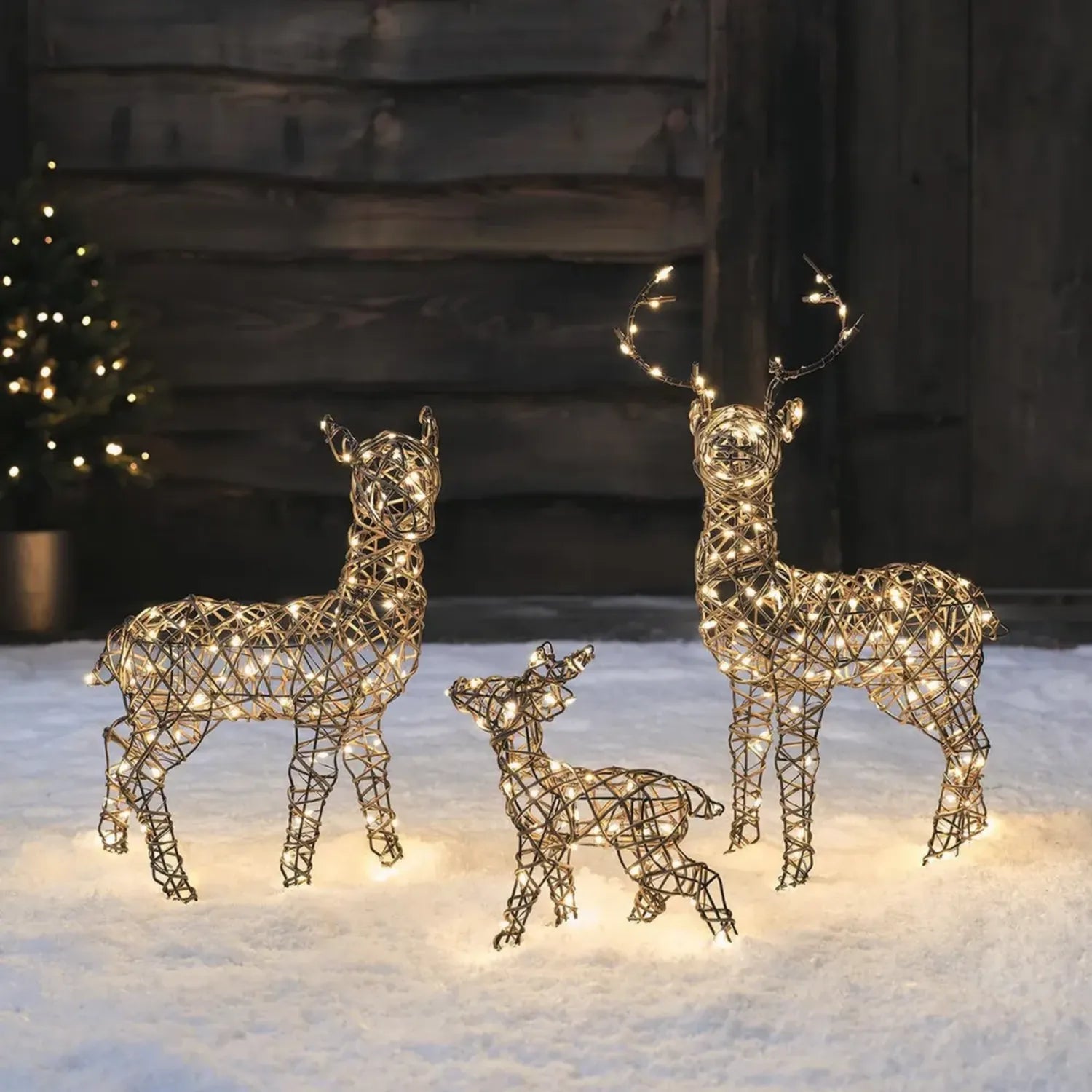 Set Decorativo Natalizio con Renne Luminose in Rattan a LED per Interni ed Esterni