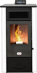 Stufa a Pellet Ventilata Canada 12 KW, 5 Stelle, Efficienza 91%, Bianco, Autonomia 15H, Area 120m², Programmabile con 5 Velocità, Garanzia 24 Mesi