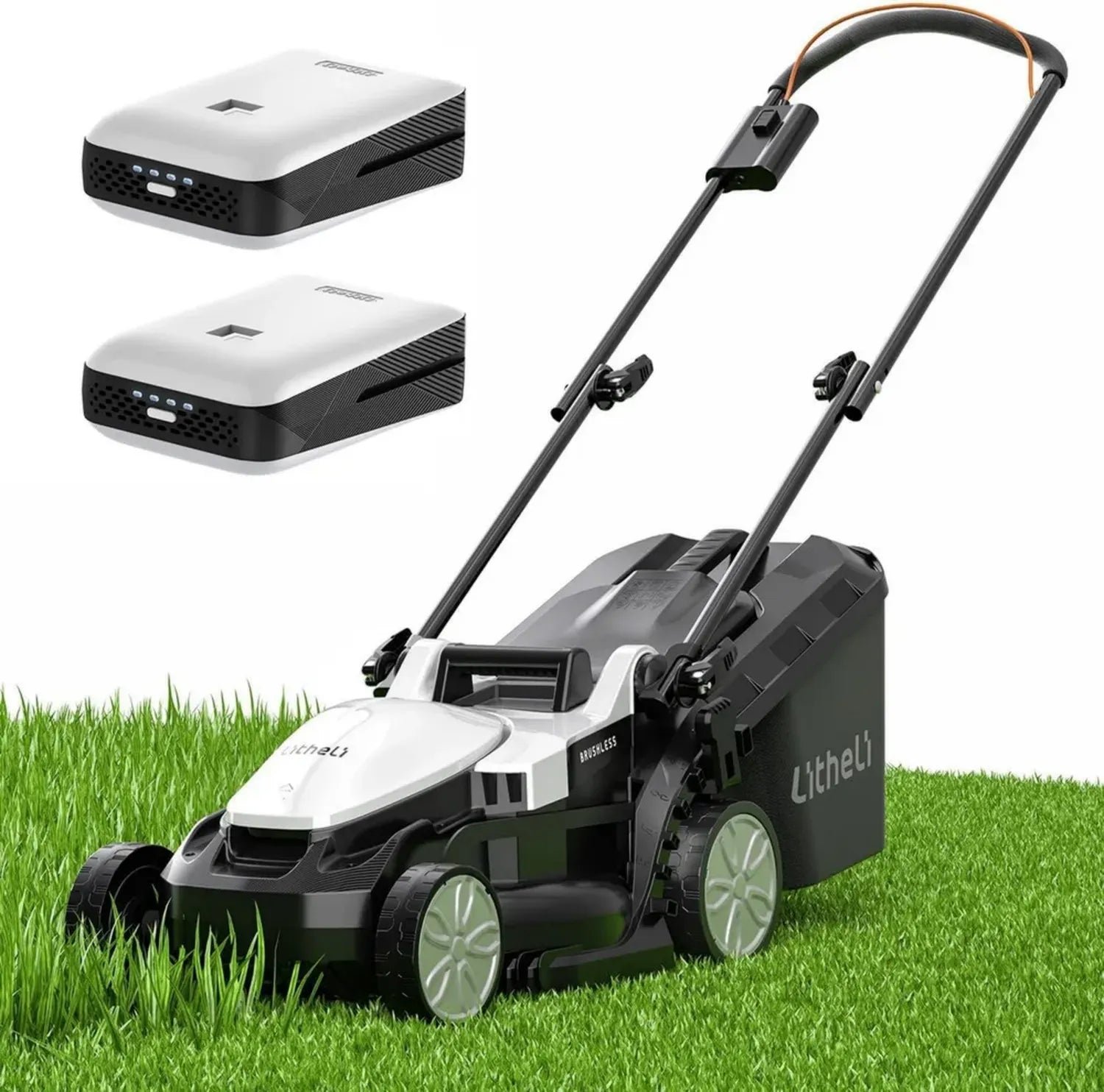 Rasaerba a Batteria Litheli 33cm con Motore Brushless, 2 Batterie 20V 4.0Ah, Altezza Regolabile 25-65mm, Sacco 30L, per Prati fino a 200m²