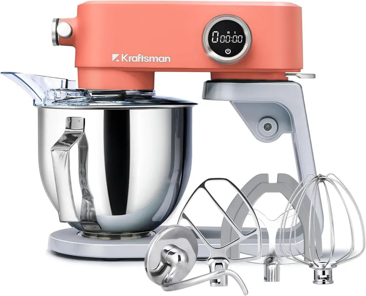 Robot da Cucina Kraftsman 800W, Impastatrice Planetaria 5L con Timer e 8 Velocità, Fruste in Acciaio Inox, per Impasti Duri (Arancione)