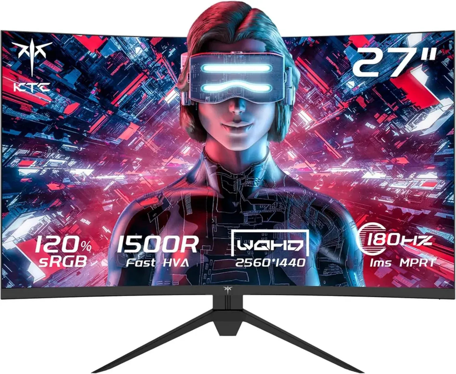 Monitor Curvo Gaming 27'' KTC, 2K QHD, 180Hz, 1ms, HDR, VA 1500R, Compatibile FreeSync & G-Sync, Cura Occhi, Montaggio VESA