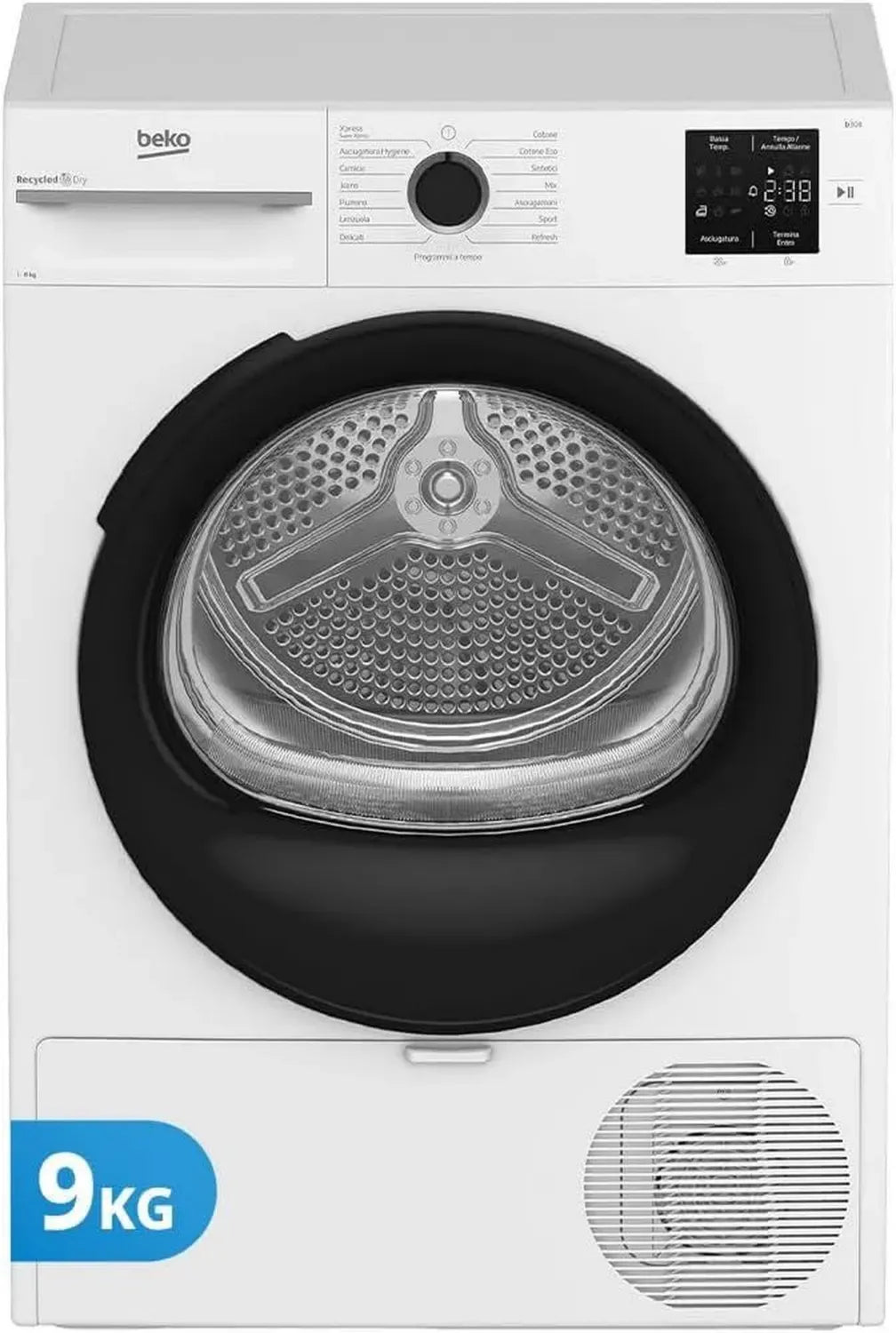 Beko Asciugatrice 9 Kg Libera Installazione, Classe D, 15 Programmi, Motore 10 Anni, Display Digitale, Bianco/Nero