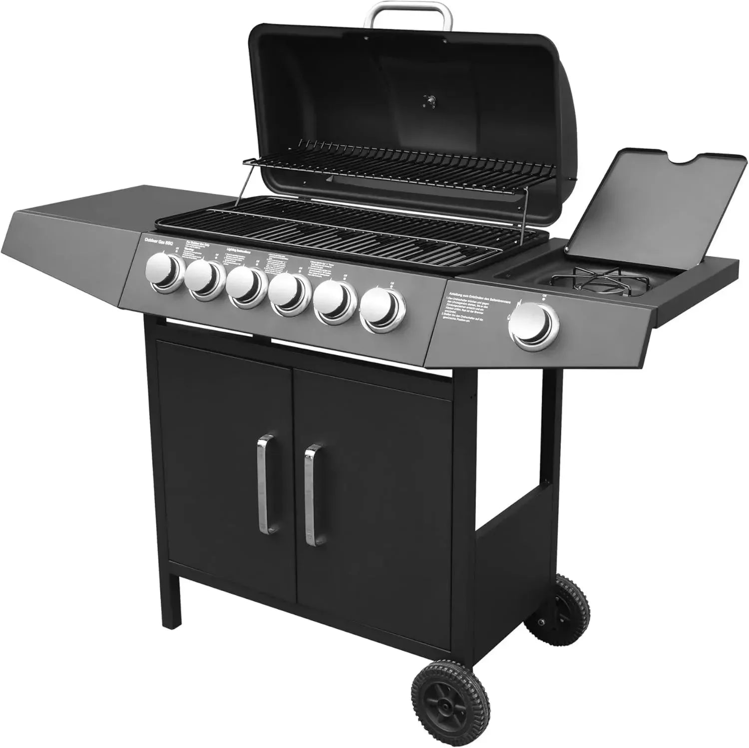 Barbecue a Gas con 6+1 Bruciatore, Griglia Compatta con Fornello Laterale e Controlli Indipendenti