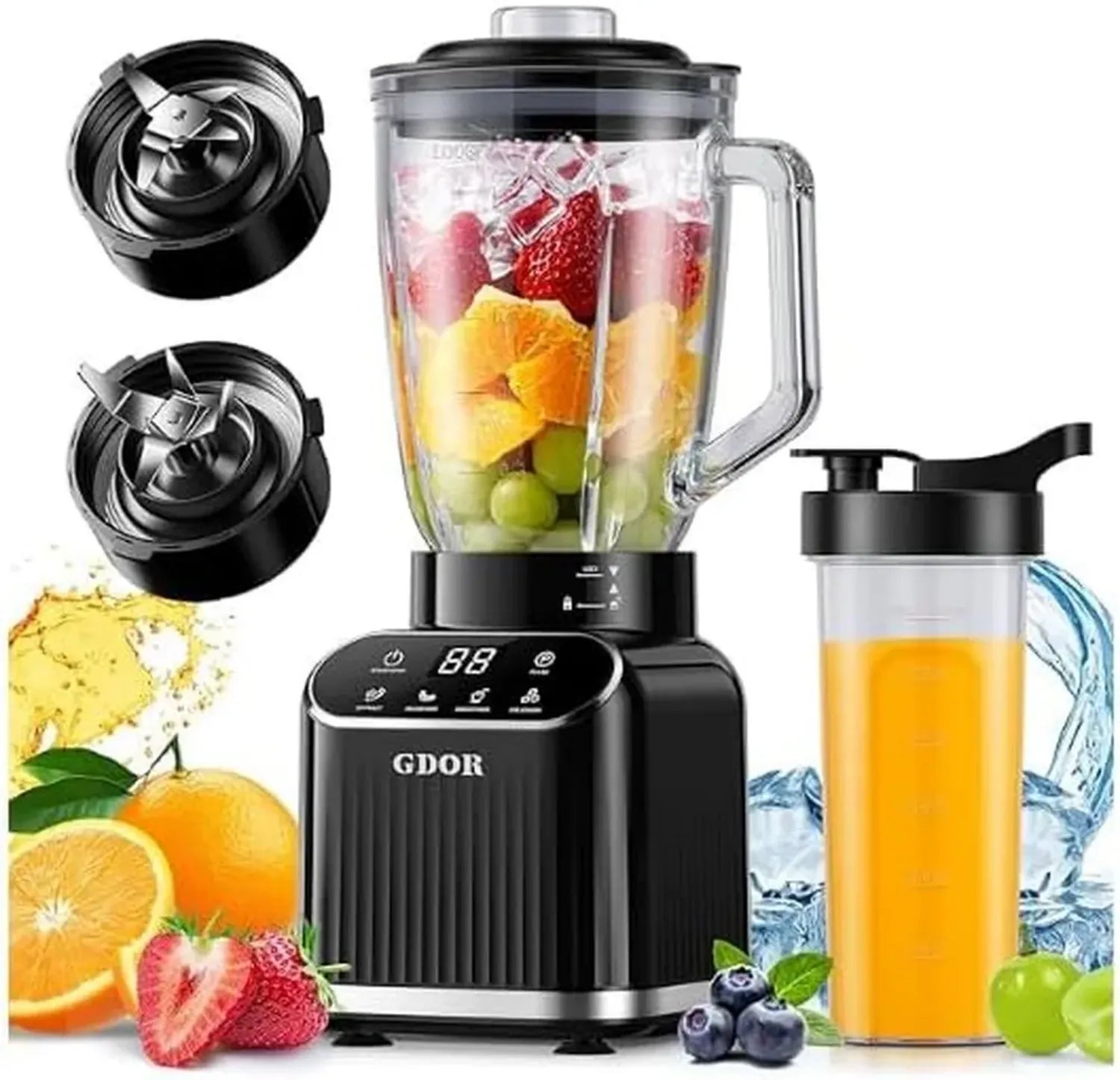 Frullatore Professionale GDOR 1200W, Vetro 1.5L, 5 Programmi