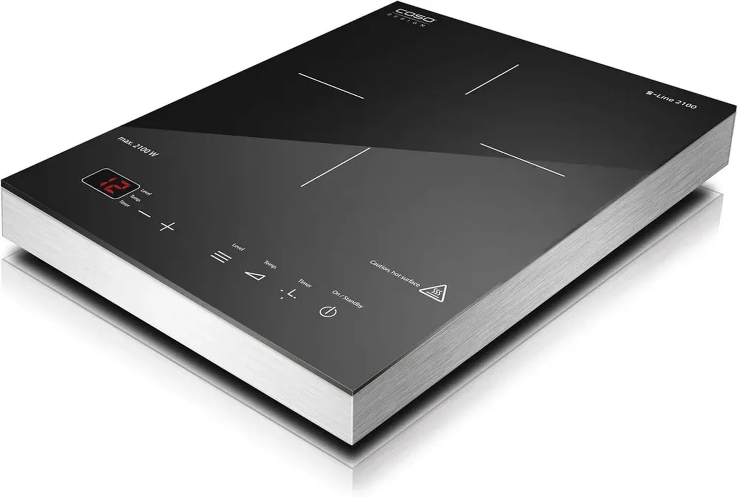 Piastra Induzione CASO S-Line 2100, Controllo Smart 60-240°C, Timer 180 Min, Compatibile Pentole Fino a 24 cm, 2100W, Vetroceramica in Acciaio