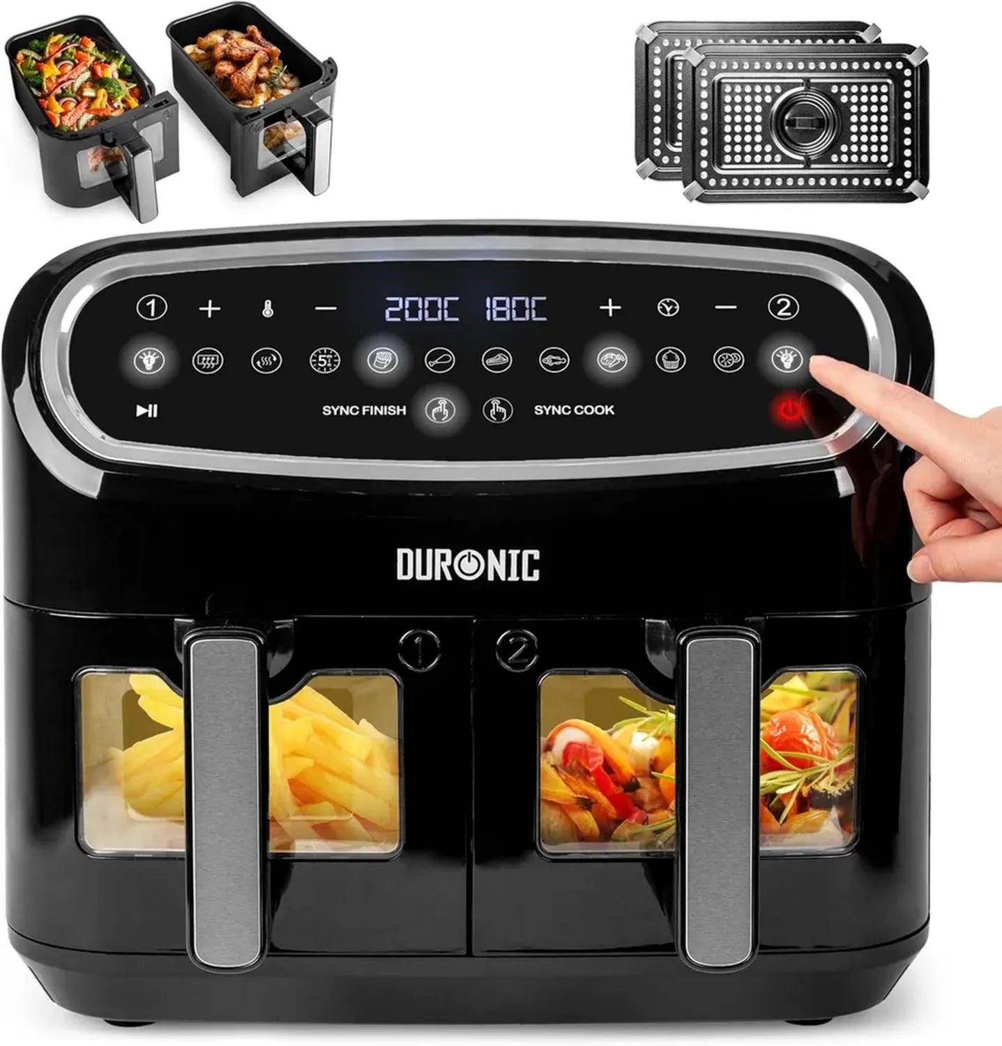Friggitrice ad Aria 10L Duronic AF24, 2400W, Display Touch, 10 Programmi, Cottura Senza Olio