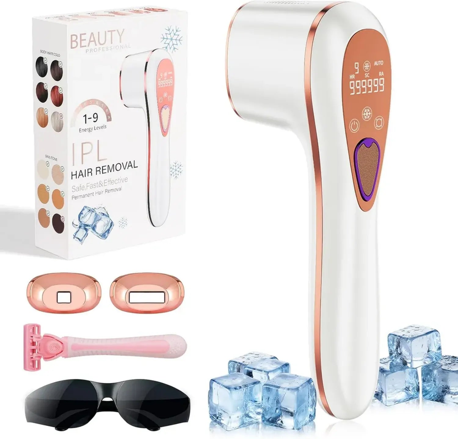 Epilatore a Luce Pulsata IPL con Tecnologia Raffreddamento, Dispositivo 3-in-1 per Corpo, Viso e Bikini