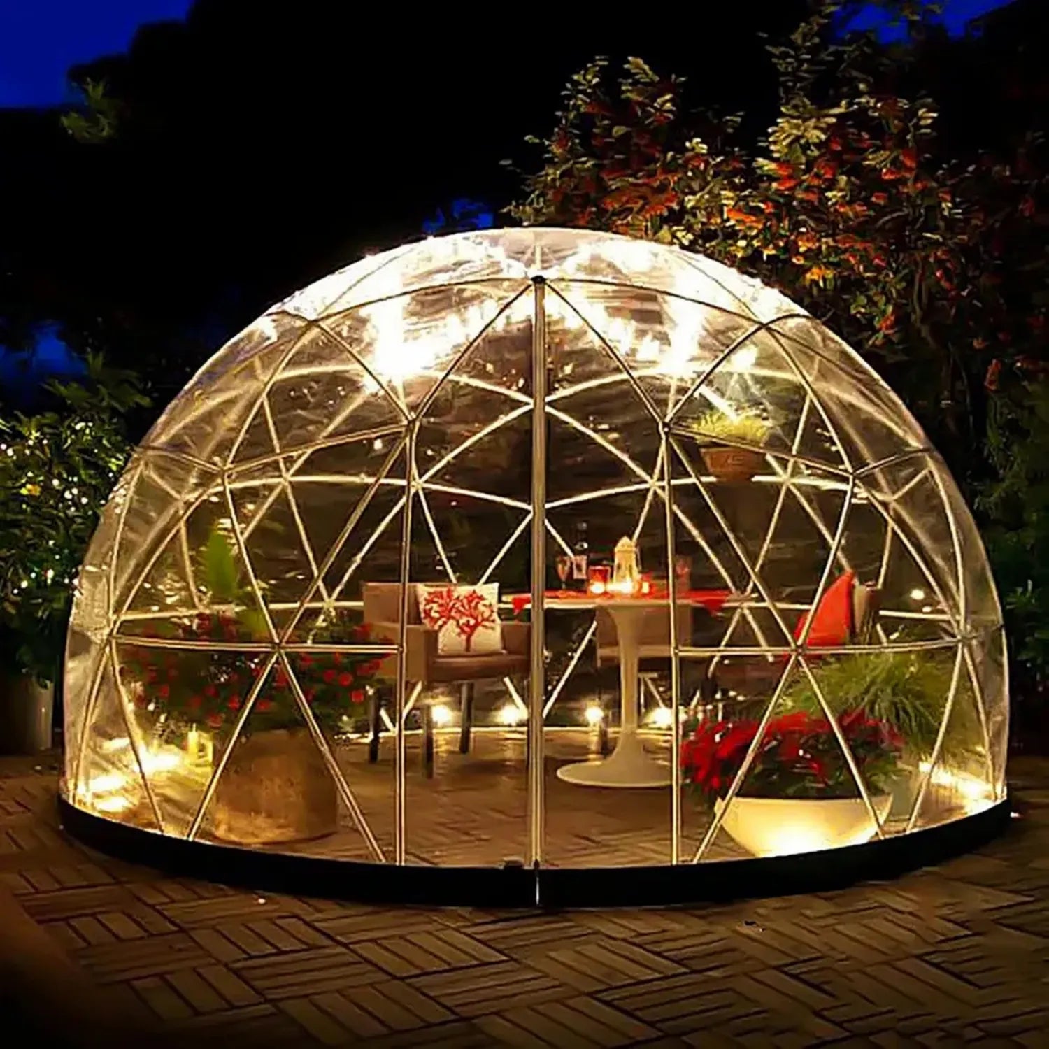 Serra igloo da giardino in PVC trasparente, resistente alle intemperie con luci a LED