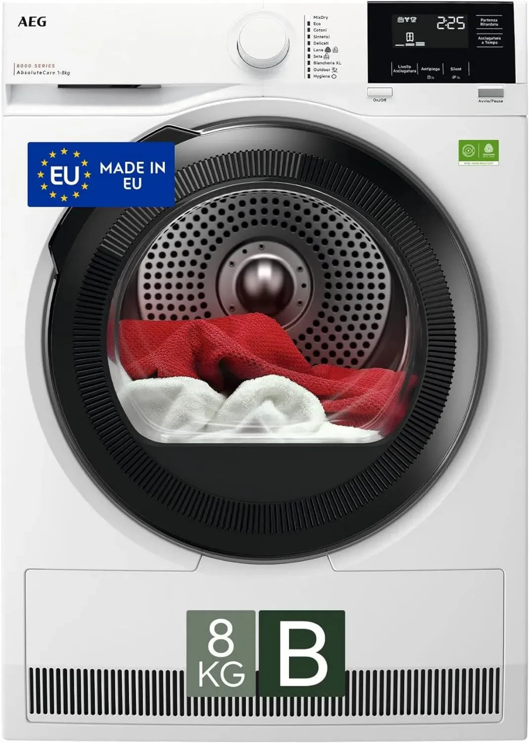 AEG Asciugatrice 8kg Pompa di Calore Classe B, Tecnologia AbsoluteCare, 10 Programmi, Sensori Umidità
