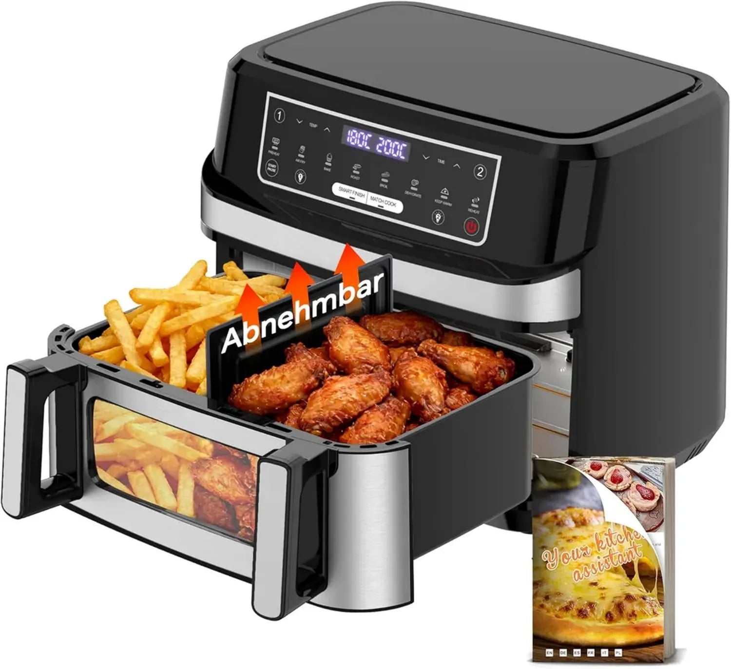 Friggitrice ad Aria XXL 12L con Controllo Touch e 8 Funzioni, Potente Doppia Resistenza da 2600W, Design a 1 o 2 Zone con Finestra e Luce Interna