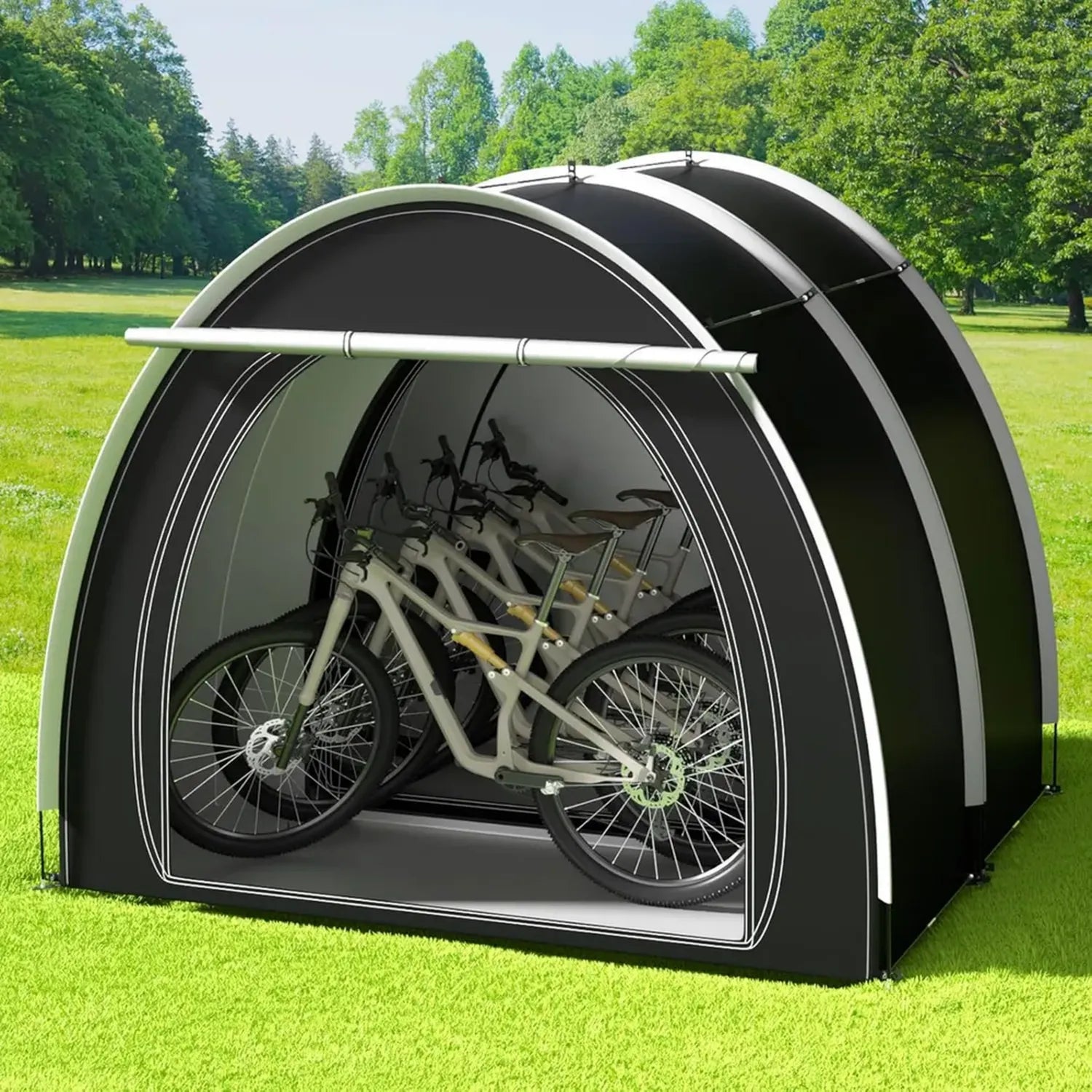 Set 2 Tende Bici Esterno Impermeabili, Capannoni Pieghevoli con Porte Doppie in Tessuto Oxford 210D