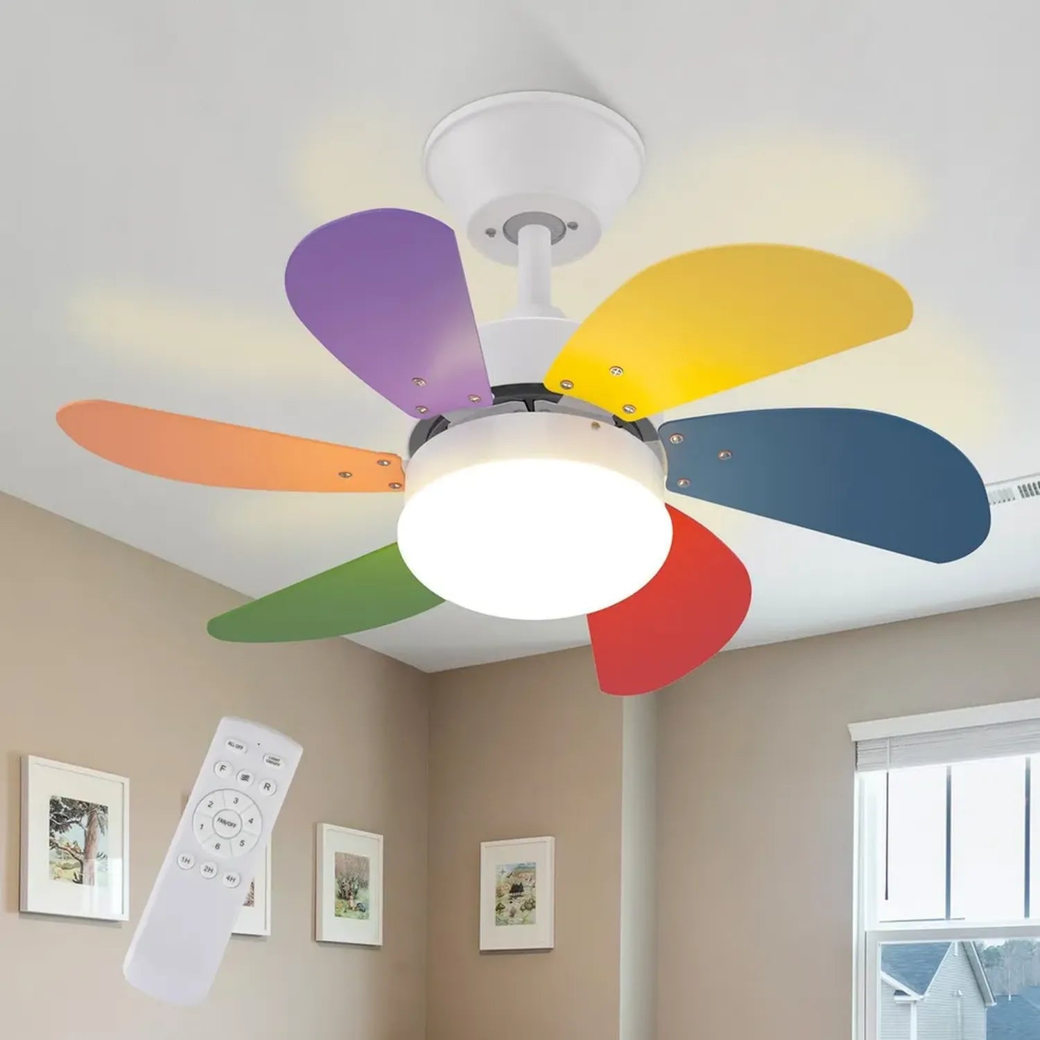 Ventilatore a Soffitto Silenzioso con Telecomando e Luce LED, 6 Pale Ø75cm, Modalità Estate/Inverno, per Camera da Letto e Sala da Pranzo