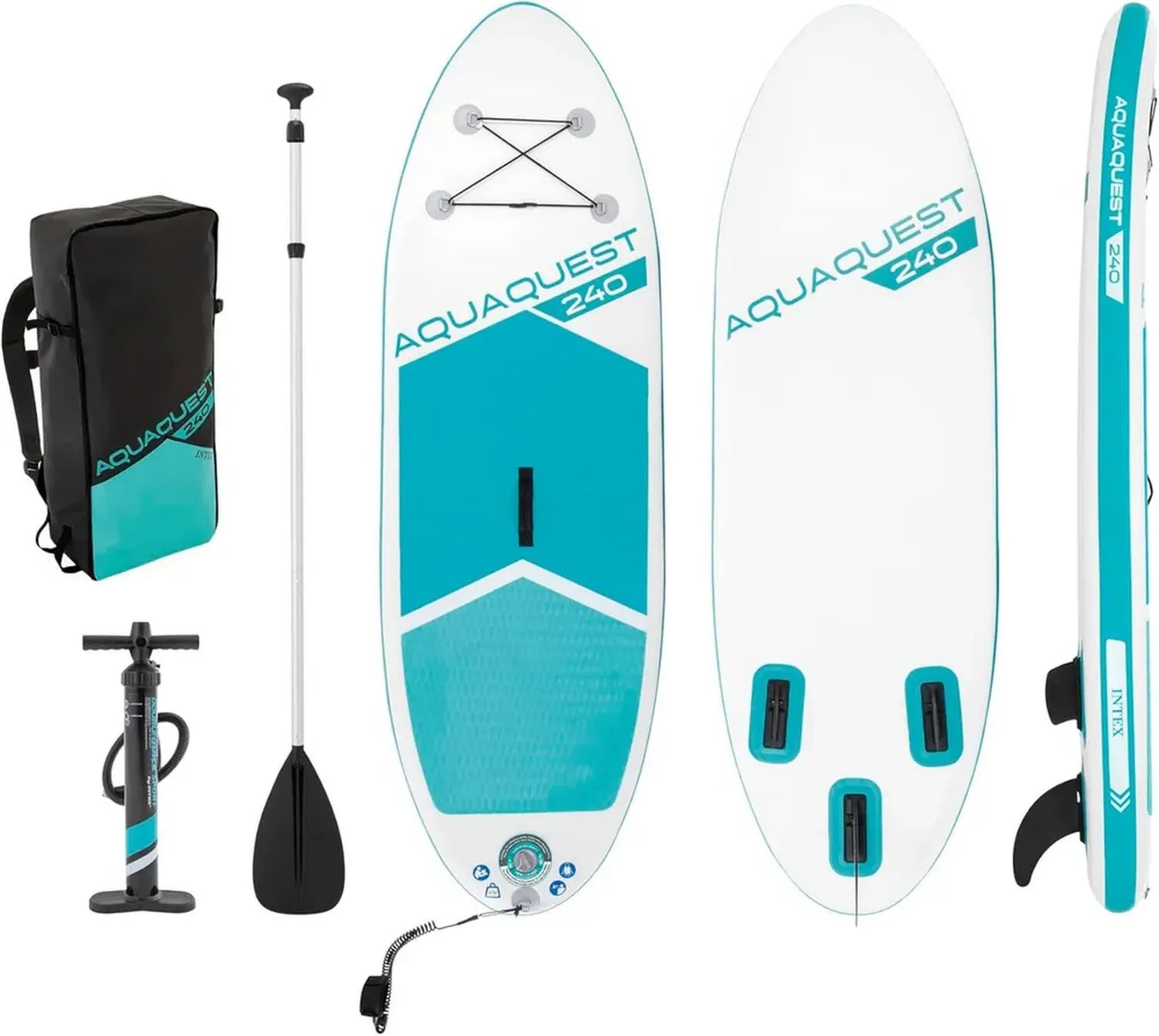 Intex AquaQuest - SUP gonfiabile con pagaia regolabile, pompa ad alta pressione e tre pinne
