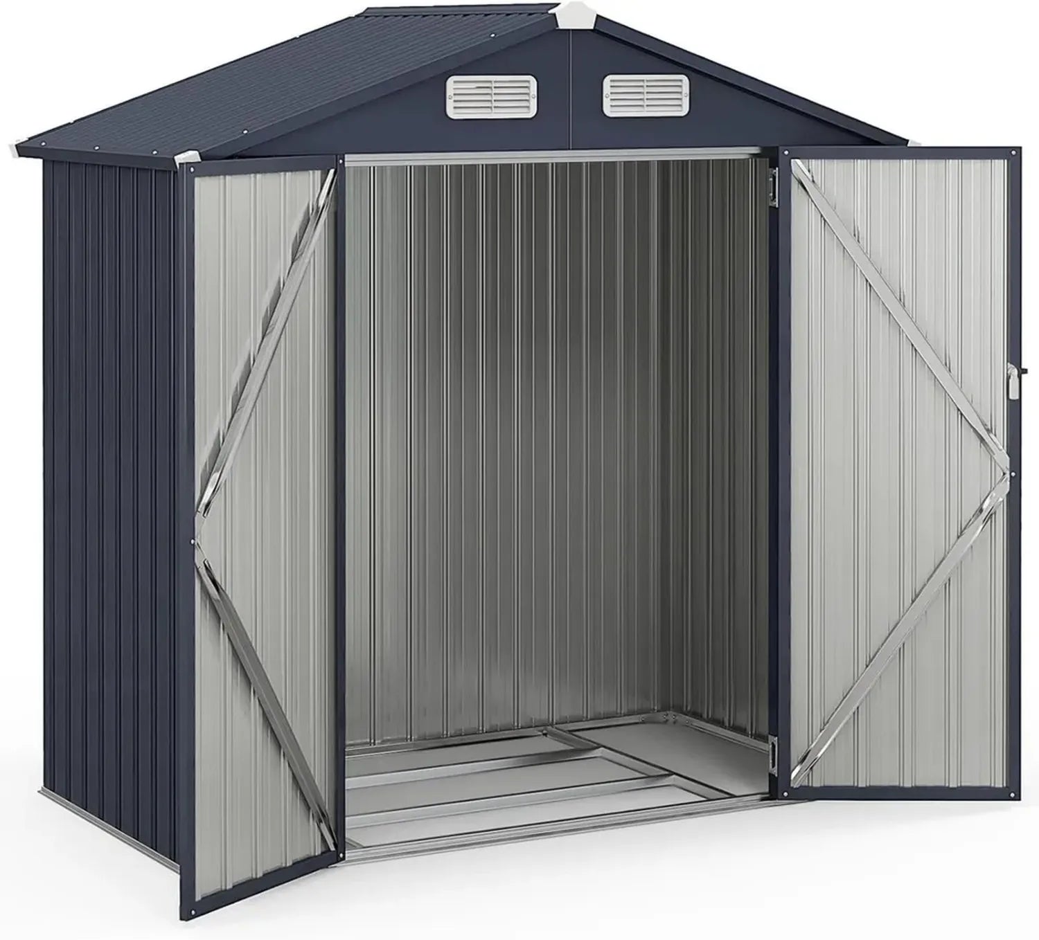 Casetta Porta Attrezzi in Metallo Impermeabile per Giardino, Grigio, 193x108x196 cm