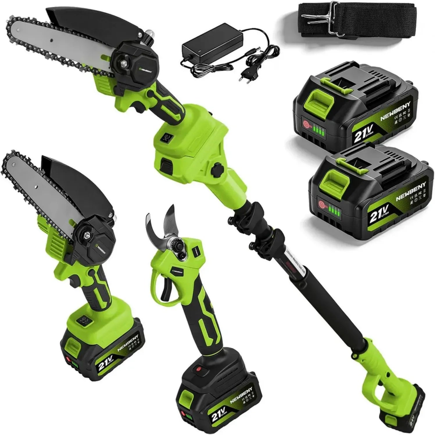 Set Potatura 4 in 1: Forbici e Mini Motosega a Batteria, Motosega Elettrica 6 Pollici con 2 Batterie da 3,0 Ah, Potatore Telescopico Regolabile a 180°