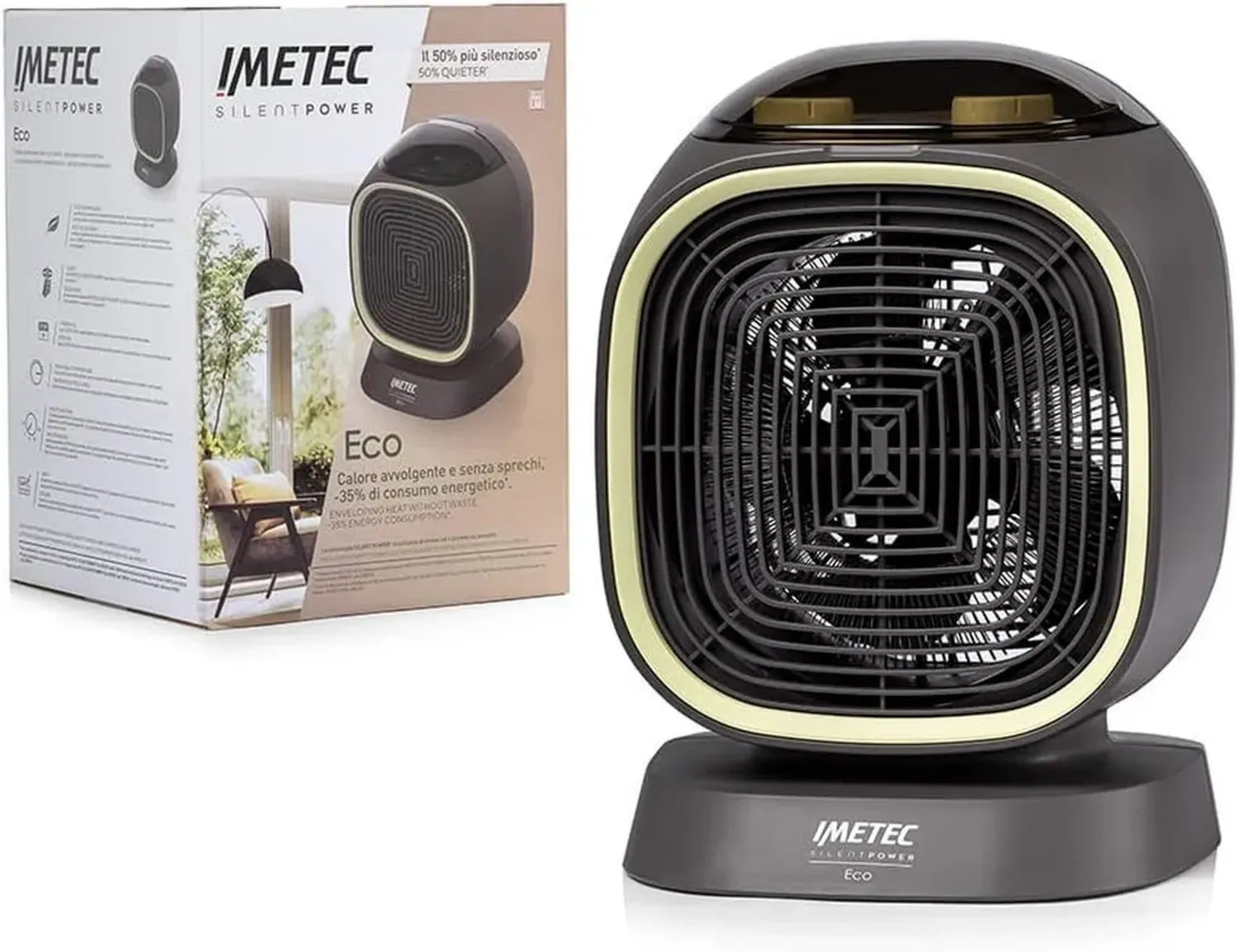 Termoventilatore Silenzioso Imetec Eco, Riscaldatore Elettrico, Risparmio Energetico del 35%, 2100W, Antigelo, Regolazione della Temperatura, 4 Modalità, Termostato Integrato