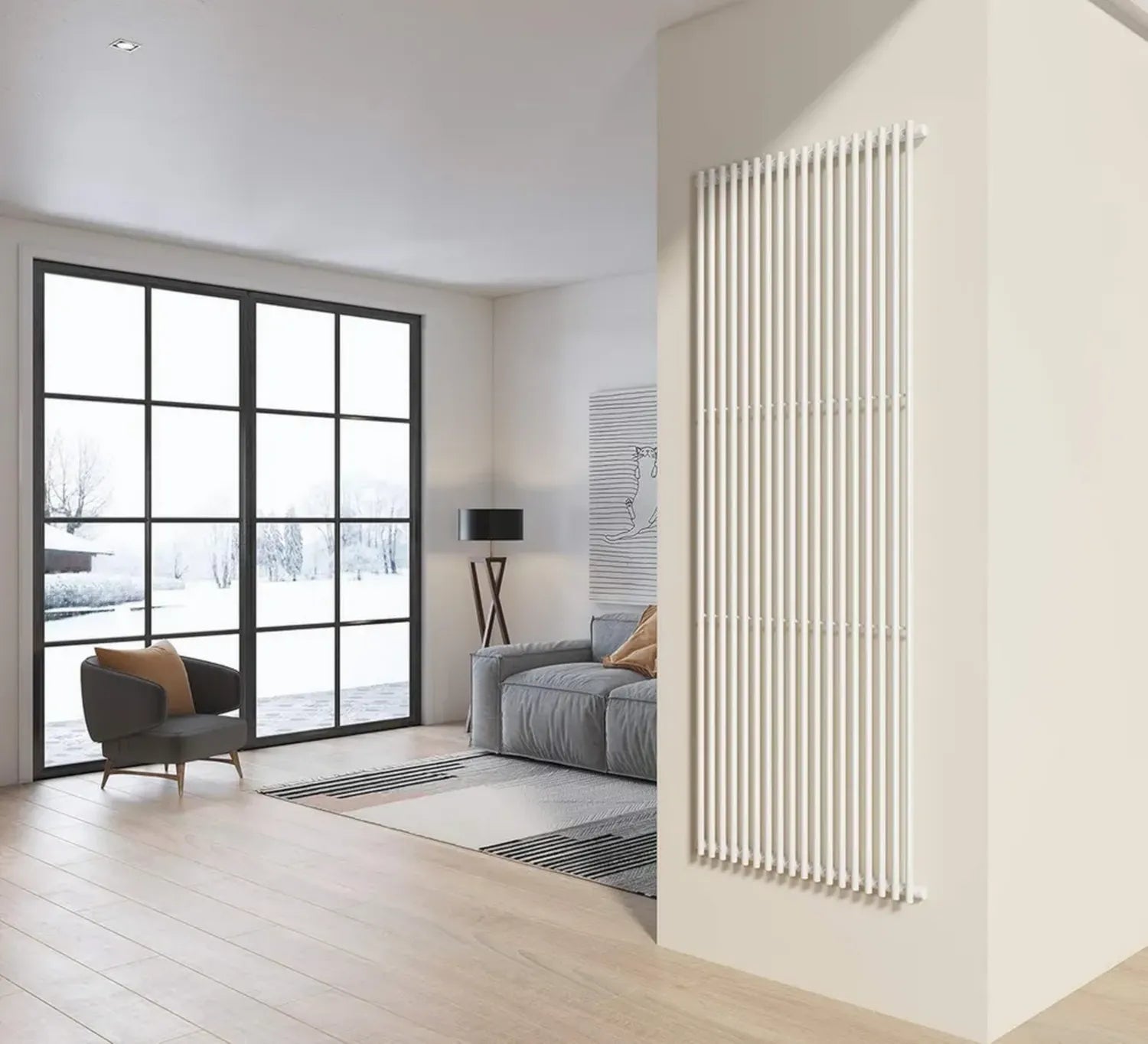 Termosifone moderno verticale 200x74 cm acciaio bianco a tubi tondi PISA
