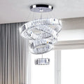 Lampadario LED in Cristallo Regolabile con 4 Anelli in Acciaio Inox per Camera da Letto e Soggiorno