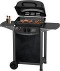 Griglia a Gas Topwish 2 Fuochi con Ripiano Ribaltabile, 6000W, per Picnic e Giardino, su Ruote